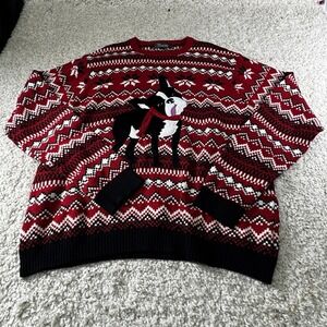 33 Degrees Boston Terrier Dog Sweater Mens XXL Red Black Print Christmas Holiday
